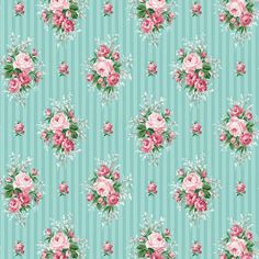 a floral pattern with pink flowers on a green background, which is vertically striped