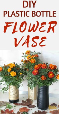 two vases with flowers in them and the words diy plastic bottle flower vase