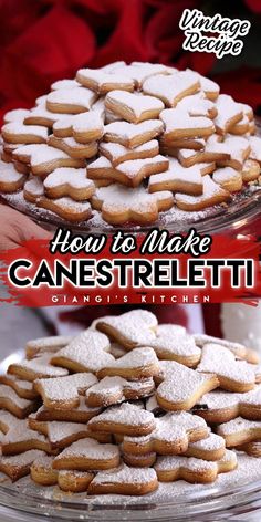 there is a large plate full of cookies on the table with words how to make canesteieltti