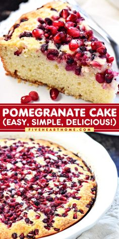 This holiday baking recipe is a perfect sweet treat to make at home this season! With a tender vanilla crumb and a crisp golden top that has a crown of pomegranate arils, this fruity cake is a perfect Thanksgiving dessert idea. Save this pomegranate cake recipe! Pomegranate Recipes Dessert, Pomegranate Cake, Easy Holiday Dessert, Moist Cake Recipe, Pomegranate Recipes, Easy Holiday Desserts, Thanksgiving Desserts Easy, Moist Cake, Oreo Dessert