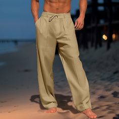 Fashion Classic Style, Linen Beach Pants, Wedding Casual, Mens Linen Pants, Pants Linen, Cotton Linen Pants, Pants Summer, Mens Linen, Blue Khakis