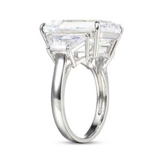 Emerald & Trapezoid-Cut White Lab-Created Sapphire Ring Sterling Silver | Kay Luxury Baguette Cut Ring For Party, Emerald Cut Cubic Zirconia Party Jewelry, Emerald Cut Cubic Zirconia Jewelry For Party, Formal Cubic Zirconia Asscher Cut Rings, Formal Asscher Cut Cubic Zirconia Rings, Asscher Cut Cubic Zirconia Formal Rings, Asscher Cut Cubic Zirconia Rings For Formal Occasions, Luxury Radiant Cut White Topaz Ring, White Diamond Cut Ring For Party