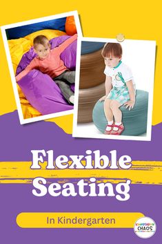 a child sitting on a bean bag chair with the words flexible seating in front of it