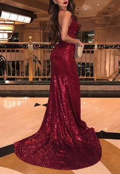 V-neck Sleeveless Sequins Prom Dresses,Evening Dress Burgundy Prom Dress Mermaid, Prom Dress With Train, Sparkly Prom Dresses, Mermaid Evening Gown, Spaghetti Strap Prom Dress, Sequin Prom Dress, Prom Dresses Two Piece, Burgundy Prom Dress, Sequin Evening Dresses