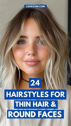 Transform Your Look: 24 Expert-Approved Hairstyles for Thin Hair and Round Faces Best Hairstyle For Rounded Face, Medium Haircuts Round Face, Long Bob On Round Face, Face Thinning Haircuts, Round Face Fine Hair Haircuts, Haircuts For Fine Hair And Round Face, How To Style Thinning Hair Women, Fine Hair Round Face Hairstyles, Fine Blonde Hairstyles