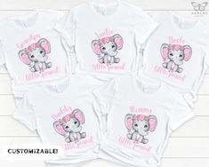 Elephant Baby Shower Shirts for family, Matching Mom & Dad Baby Shower Shirts Our designs are printed on high-quality gender-neutral shirts made of soft cotton. They are super soft, cozy, durable and come in unisex sizes.  *Need a specific size or COLOR? Send us a message & we will do our best to make it happen for you Please Note: Rolled sleeves in pictures is for styling purposes only SHIRT DETAILS Brand - Bella Canvas 100% Airlume combed and ringspun cotton (fiber content may vary for differe Unisex Printed White Tops, Unisex White Printed Tops, Customizable Short Sleeve Tops For Gender Reveal, Unisex White Family Matching Shirt, White Unisex Shirt For Family Matching, White Short Sleeve Tops For Gender Reveal, Customizable Unisex White Tops, Customizable Cute Tops For Gender Reveal, Custom Print Tops For Gender Reveal In Summer