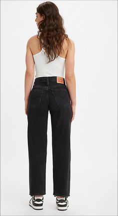 Baggy pants never go out of style, especially when we put our spin on them. This pair is 90s-inspired with a high-waisted fit. They’re the epitome of effortless and cool, making them an easy yes. high rise 31" inseam Vintage-inspired fit Finished with a straight leg Plenty of pockets for all of your essentials Pair it with our graphic tees, smocked blouses or classic button-ups Black-000 Woman From The Back, Black Denim Jeans Outfit, Denim Jeans Outfit, Baggy Jean, Swimwear Store, Black Jeans Women, Smock Blouse, 23rd Birthday, Baggy Pants