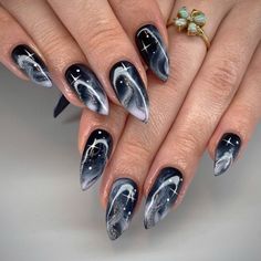 Black Nails Acrylic Short, Black Nails Simple, All Black Nails, Nails Long Black, Black Nails Long, Simple Black Nails, Nails Inspo Black, Design Black Nails, Black Nail Sets