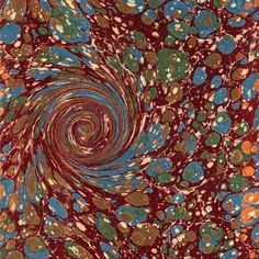 an abstract painting with circles and dots in red, blue, green, orange and brown colors