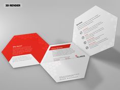 the brochure is designed to look like hexagonal shapes with red accents