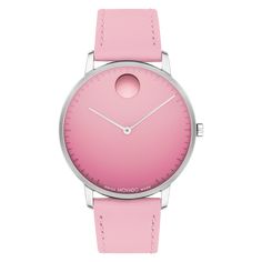 movado face watch, 41mm, pink ombre dial with stainless steel case, accents on pink leather strap. Pink Watch With Diamond Hour Markers, Pink Round Watches With Subdials, Classic Pink Watch With Round Dial, Modern Pink Round Dial Watches, Classic Pink Round Watch, Luxury Pink Watches With Subdials, Modern Pink Watches With Diamond Hour Markers, Kids Gold Jewelry, Movado Watch