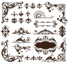 a set of decorative design elements in brown and white stockvectors, clipping