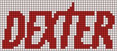 a red and white cross stitch pattern with the word stop written in large letters on it