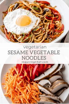 vegetarian sesame veggie noodle salad with an egg on top