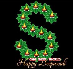 the number 3 made up of green leaves and lit candles for happy deepavai