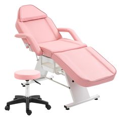 Specification: Material: Steel Frame/Faux Leather  Main Color:White ;   Pink Overall Dimensions: 72.8"(L) x24.4"(W) x 27.6"(H) Seat Size: 23'' x 20'' Thickness of Cushion: 4" Seat Height: 27.6" off the ground Back rest adjust: 45° incline upward Foot… Esthetician Bed, Beauty Treatments Spa, Bed And Chair, Salon Tattoo, Tattoo Chair, Beauty Chair, Spa Chair, Massage Equipment, Massage Bed