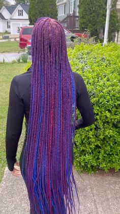 #braidedhairstylesforblackwomen #braidsforblackwomen #blue #purple #bluehaircolor #purplehair #longhair Pink And Purple Peekaboo Braids, Lavender Braids, Purple Hair Braids, Purple French Curls Braids, Purple Goddess Braids, Blue And Purple Braids For Black Women, Purple And Black Braids For Black Women