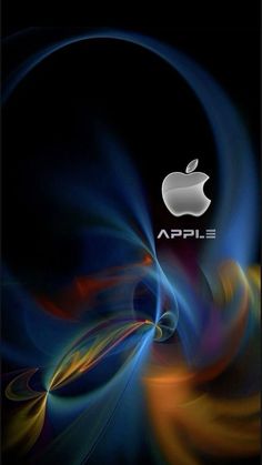 an apple logo is shown on the back of a cell phone with colorful swirls