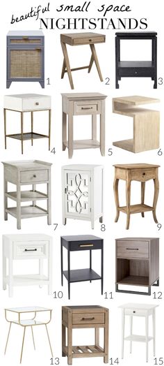 the best small space nightstands and end tables for living room or bedroom with text overlay that says, beautiful small space nightstands