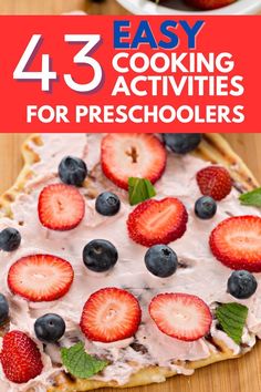 Fresh berries on a creamy spread, ideal for kids cooking in a Montessori-inspired kitchen setting. Preschool Cooking Recipes, Preschool Cooking Activities No Bake Healthy, No Cook Preschool Recipes, Preschool Healthy Eating Crafts, Food Activities Preschool To Eat, Easy Cooking Recipes For Preschoolers, Pre K Healthy Food Activities, Preschool Culinary Activities, Nursery Cooking Activities