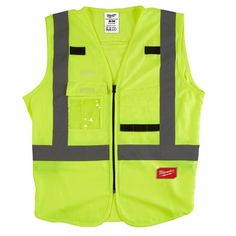 The Milwaukee ANSI Type R Class 2 High Visibility Safety Vest is designed to carry more. The high visibility safety vest has includes a clear ID holder and internal pocket, equipping users with added storage. These safety vests feature a durable pass-through slit for fall protection gear. The zipper closure delivers you ultimate jobsite security. Class 2 high visibility reflective safety vests are recommended when working in environments with traffic traveling under 50 mph or when working around Protection Gear, Safety Workwear, Reflective Vest, Fall Protection, Safety Vest, Safety Gear, Milwaukee Tools, Safety Clothing, Personal Protective Equipment