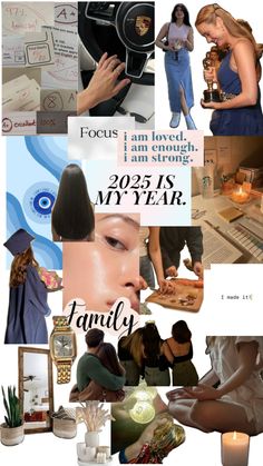 collage of photos with words and images