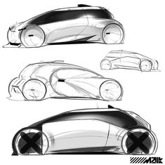 three different views of an electric vehicle