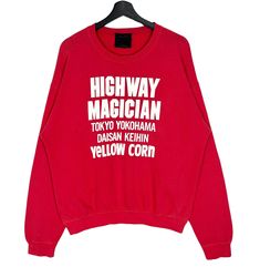 Yellow Corn Sledge Hammer Highway Magician Crewneck Sweatshirt Big Printed Red Size Large * Size on Tag : - * Manual Measurement (inch) : Chest (pit to pit) 23, Length 26.5, Shoulder 24, Sleeve 24.5, Hem 17. * Recommended for Size : Large (L) * Measurement was taken lying flat without stretching. * Color : Red * Condition : VERY WORN CONDITION with SEVERAL PINHOLES, STAINS & FADED. * See photos for details. SW125 Sledge Hammer, Yellow Corn, The Magicians, Mens Sweatshirts, Crewneck Sweatshirt, Sweat Shirt, Corn, Favorite Outfit, Crew Neck Sweatshirt