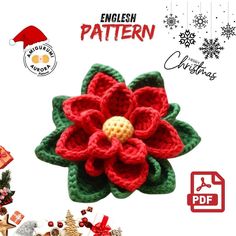 a crocheted christmas flower is shown with other items