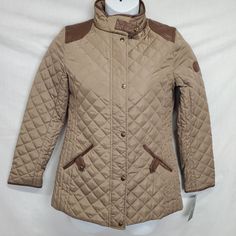 Measurements: Chest (underarm to underarm): 17.5" Sleeve(underarm to cuff):17.5" Length:27" Diamond Quilt, Quilted Jacket, Leather Trims, Vest Jacket, Shoe Accessories, Faux Leather, Mens Accessories, Ralph Lauren, Cuff