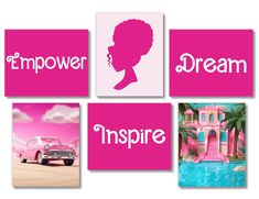 four pink and white pictures with the words inspire