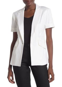 NWT Laundry By Shelli Segal Linen Blend Shirt Sleeve Blazer White Size 2. Condition is New with tags. Shipped with USPS Priority Mail. Listing is for white blazer only; black blazer is not for sale (picture for black blazer is attached to show style) Short Sleeve Linen Blazer, Sale Picture, Blazer White, Cuffed Shorts, White Blazer, Black Blazer, Cuff Sleeves, Shirt Sleeves, Linen Blend