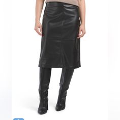 Faux Leather Design, Smooth Finish, Stitch Detail, Fully Lined Side Zip And Hook Closure 27 In Long, Taken Trom Size 4 Midi Skirt Polyurethane/ Polyester Imported Machine Wash Color:Noir Elie Tahari, Leather Design, Side Zip, Midi Skirt, Womens Skirt, Size 4, Faux Leather, Size 10, Skirt