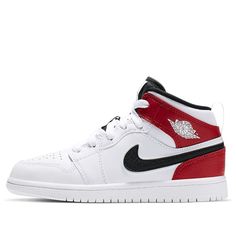 (PS) Air Jordan 1 Mid 'White Black Gym Red 640734-116 Retro Basketball Shoes  -  KICKS CREW White Scratch-resistant Jordan Shoes For Streetwear, White Scratch-resistant Basketball Shoes For Streetwear, White Scratch-resistant Jordan Shoes, Air Jordan 1 Mid White, Jordan 1 Mid White, Nike Air Jordan 1 Mid, Nike Air Jordan 1, Air Jordan 1 Mid, Jordan 1 Mid