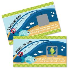 two business cards with fishing theme on them