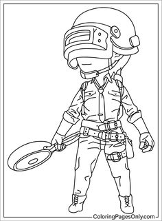 a coloring page with a boy in uniform holding a frisbee