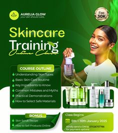 an advertisement for skin care products with the words skin care training