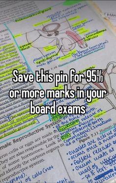 an open book with the words save this pin for 9 % or more marks in your board exam