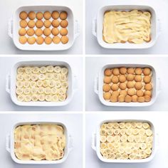 six images showing how to make banana bread in baking pans with eggs and bananas