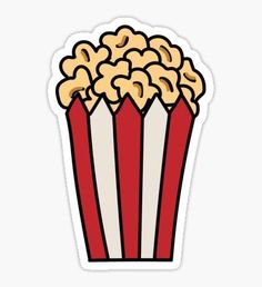 a red and white striped popcorn bucket sticker