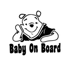 the baby on board logo is black and white with a bear in it's arms