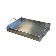 a stainless steel tray with handles on an isolated white background