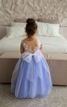 Blue Flower Girl Dress Train, Girl Ball Gown, Ivory Flower Girl Dress, Tutu Girl Dress - Etsy Ring Bearer Outfit Blue, Dusky Blue Wedding, Blue Flower Girl Dress, Blue Flower Girl, Ivory Girls Dress, Ivory Flower Girl Dress, Samantha Wedding, Flower Girl Dresses Blue, Girls Ball Gown