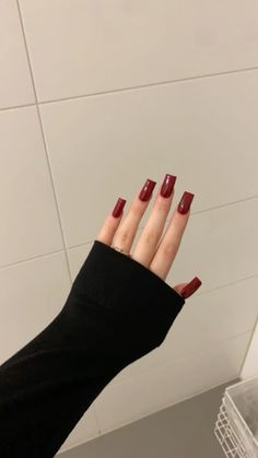 #rednails #red #square #nails #nailartideas Square Acrylic Nails Winter Color, One Colour Acrylic Nails Square, Single Color Square Nails, Christmas Coffin Nails Simple, Dark Red Square French Tip Nails, Square Nails Plain Color, Cherry Cola Nails Square, Solid Red Nails Acrylic, Red Nails Tapered Square