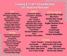 the recipe for cooking and craft visual recipes is shown on a pink background with blue trim