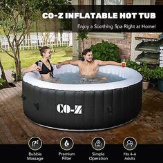 an inflatable hot tub with two people inside