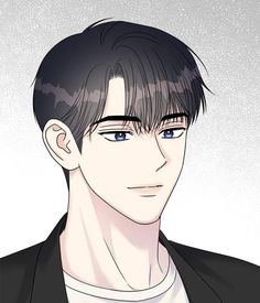 an anime character with blue eyes wearing a black blazer and white t - shirt