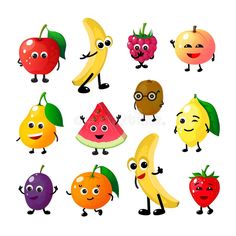 cartoon fruits and vegetables with funny faces