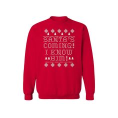 Get into the holiday spirit with this Men's Santa is Coming Fleece Sweatshirt. Get into the holiday spirit with this Men's Santa is Coming Fleece Sweatshirt. FEATURES Crewneck Ribbed hemline Long sleeveFABRIC & CARE Cotton Machine wash Imported Size: XXL. Color: Red. Gender: male. Age Group: adult. Material: Fleece|Cotton. Red Winter T-shirt, Red Christmas Holiday Sweatshirt, Red Christmas Letter Print Sweatshirt, Red Letter Print Christmas Sweatshirt, Red Christmas Sweatshirt With Letter Print, Holiday Crew Neck Sweater With Letter Print, Holiday Letter Print Sweater, Santa Is Coming, Santas Coming