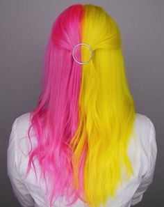 Platinum And Vivid Hair, Bright Colored Hair, Neon Hair Color, Half And Half Hair, Split Dye, Cute Hair Colors, Neon Hair